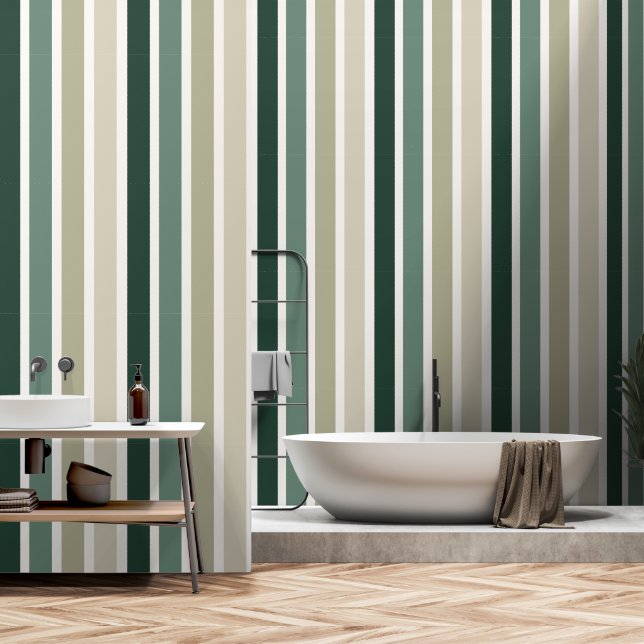Papier Peint Motif rayé coloré vert moderne  (Salle de bain)