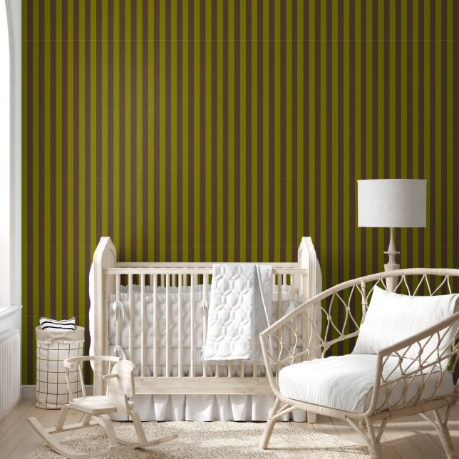 Papier Peint Motif rayé en chocolat brun et vert olive (Enfants)