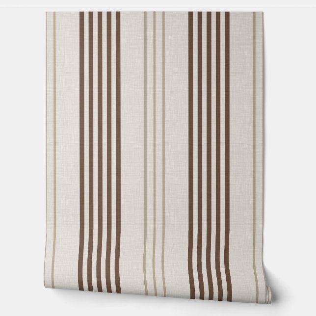 Papier Peint Motif rayé marron beige classique (Déroulement)