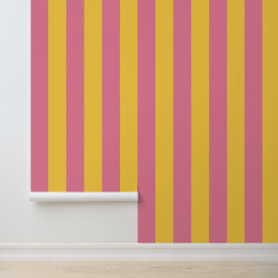 Papier Peint Motif rayé vertical rose et jaune vibrant