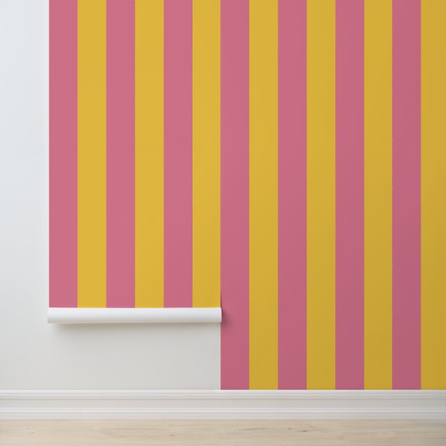 Papier Peint Motif rayé vertical rose et jaune vibrant (Application)