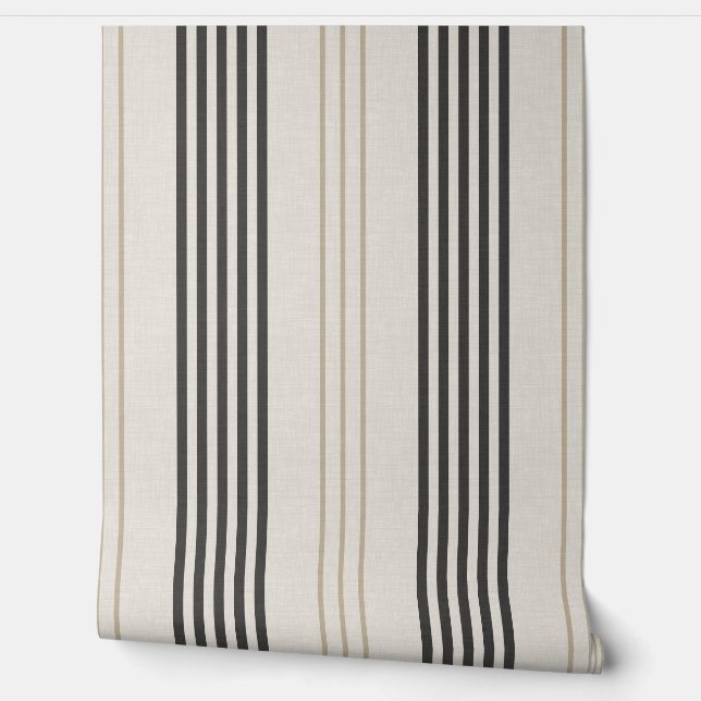 Papier Peint Motif rayure à carreaux noir beige classique (Déroulement)
