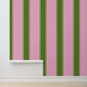 Papier Peint Motif rétro à rayures roses et vertes