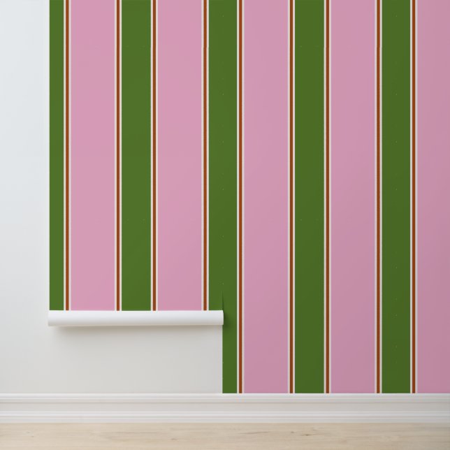 Papier Peint Motif rétro à rayures roses et vertes (Application)