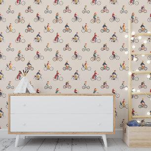 Papier Peint Motif rétro coloré à vélo