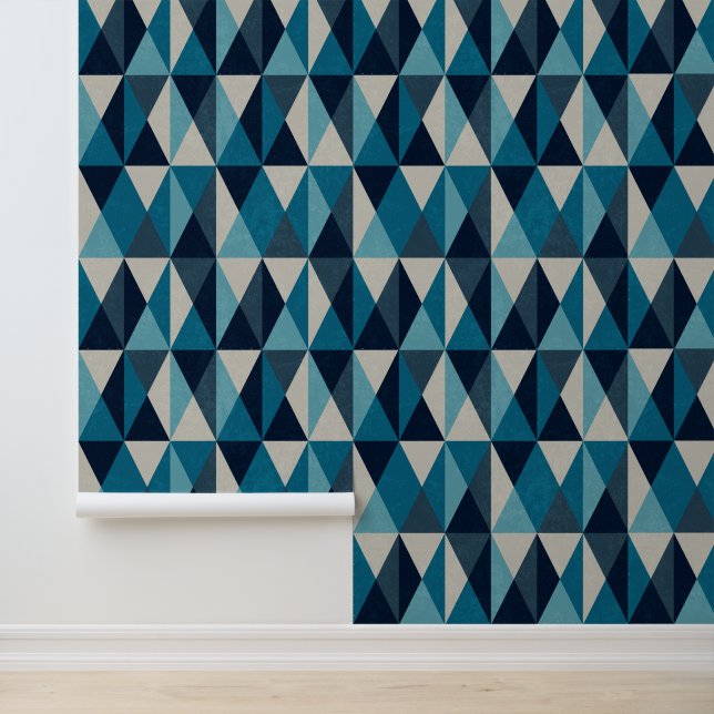 Papier Peint Motif Rhombic bleu blanc noir (Application)