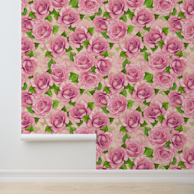 Papier Peint Motif rose d'aquarelle rose (Application)