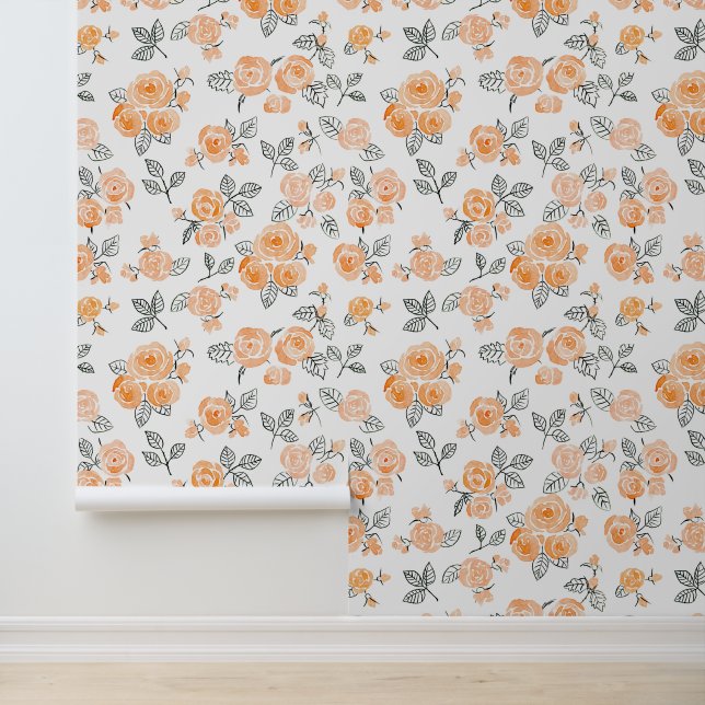 Papier Peint Motif rose Peach (Application)