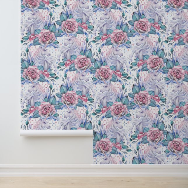 Papier Peint Motif Rose rose et bleu (Application)