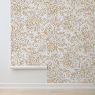 Papier Peint Motif Rose Vintage beige