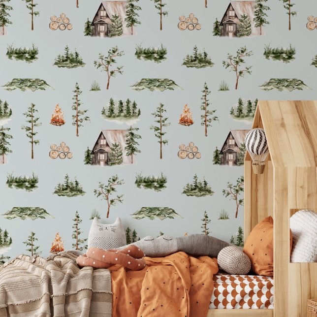 Papier Peint Motif sans couture de cabane forestière à l'aquare (In situ)