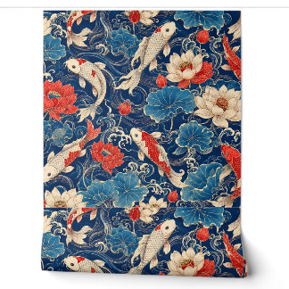Papier Peint Motif sans couture de carpes koï japonaises & lotu