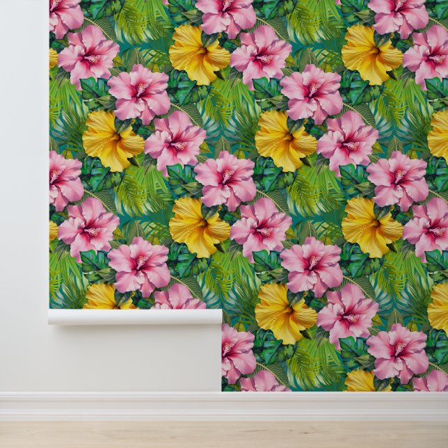 Papier Peint Motif sans couture de jungle d'hibiscus (Application)