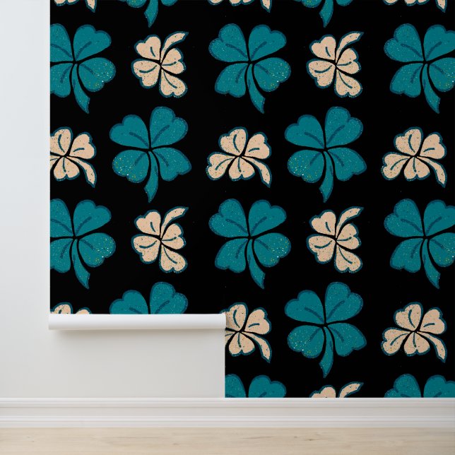Papier Peint Motif Shamrock de  de Tissu Beige Vert (Application)