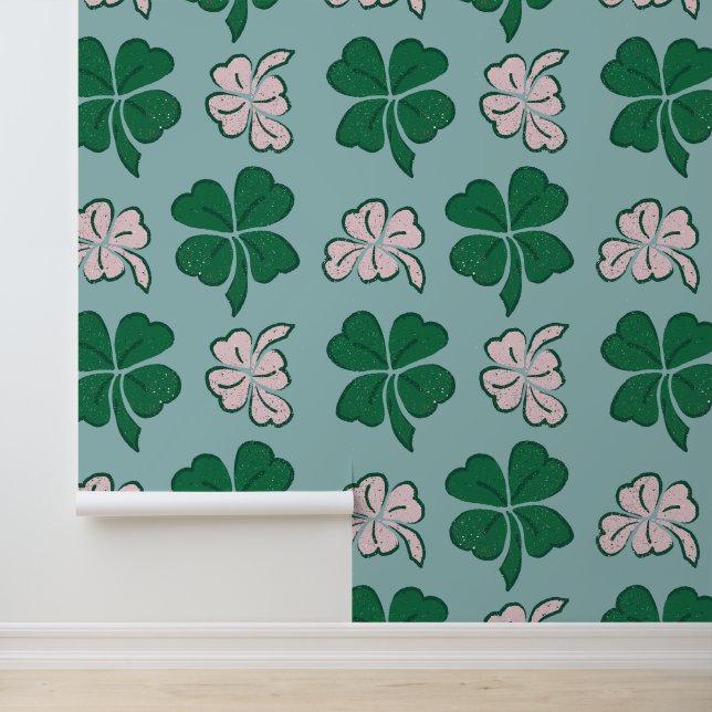 Papier Peint Motif Shamrock de trèfle rose vert (Application)