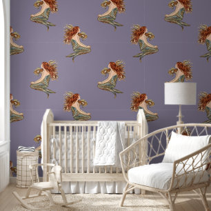 Papier Peint Motif Sirène Vert Corail Rose Bleu Violet
