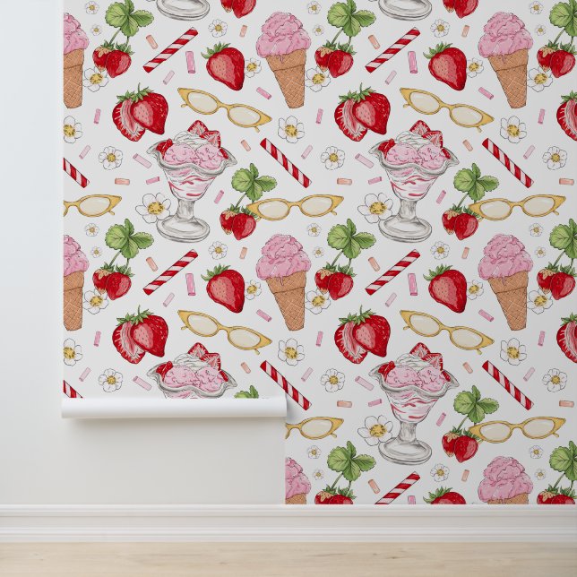 Papier Peint Motif Sundae fraise (Application)
