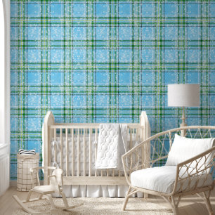 Papier Peint Motif Tartan à carreaux de neige hivernale 