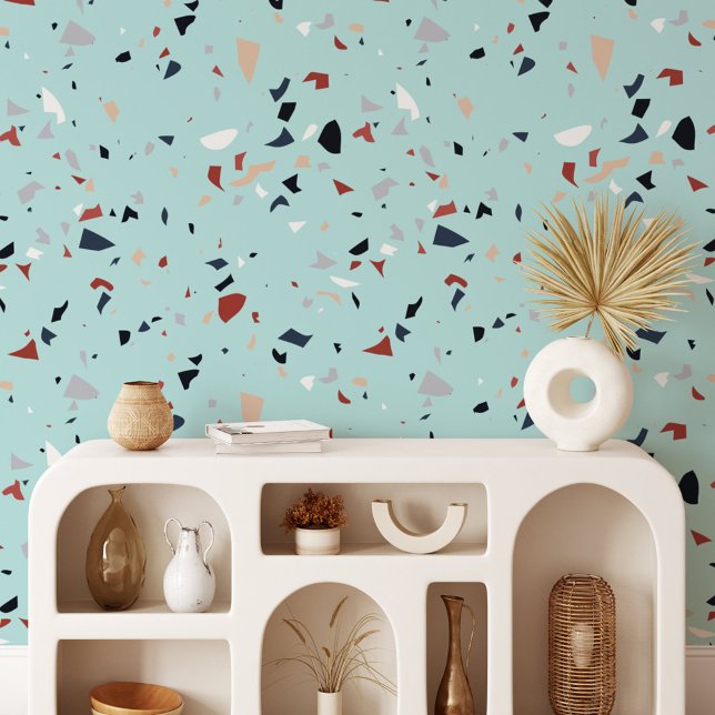 Papier Peint Motif Terrazzo Abstrait Moderne du Milieu du Siècl (In situ)