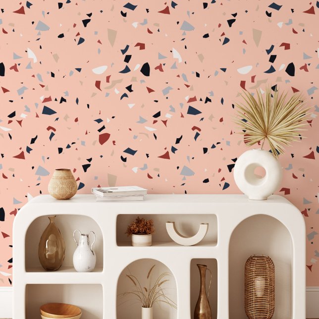 Papier Peint Motif Terrazzo Abstrait Moderne du Milieu du Siècl (In situ)