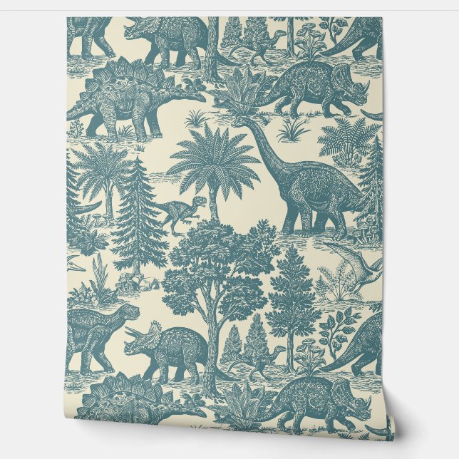 Papier Peint Motif Toile Dinosaure Vintage  (Déroulement)
