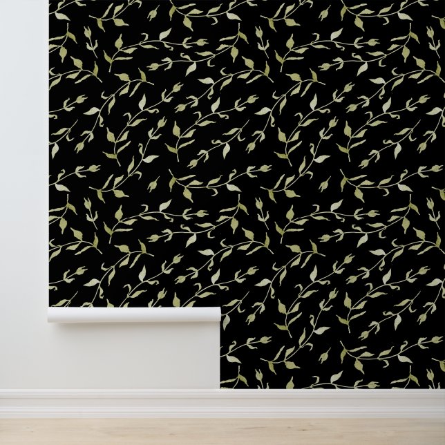 Papier Peint Motif traditionnel à feuilles vertes minimales sur (Application)