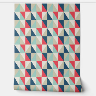 Papier Peint Motif triangles rouge et bleu géométrique rétro