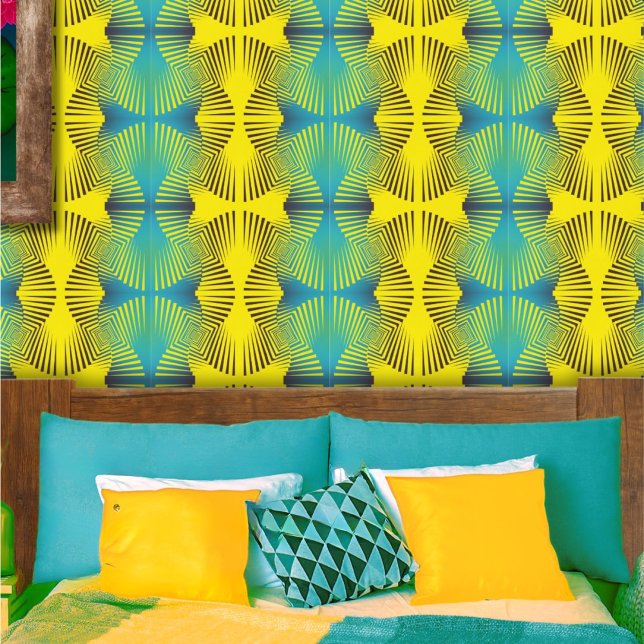 Papier Peint Motif tropical abstrait jaune vert vif (Créateur téléchargé)