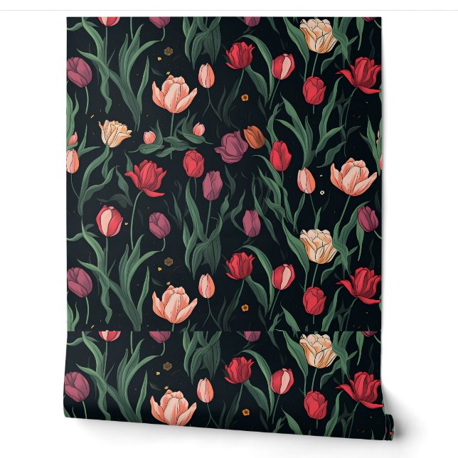 PAPIER PEINT MOTIF TULIP ROSE STYLISÉ (Déroulement)