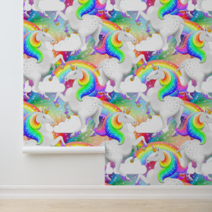 Papier Peint Motif Unicorne Arc en ciel gras   Chambre pour enf