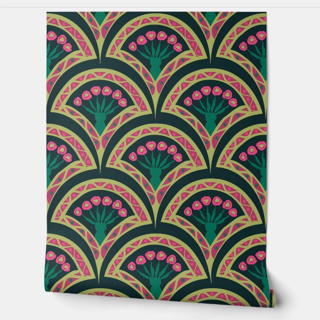 Papier Peint motif vert en forme de coque (Déroulement)