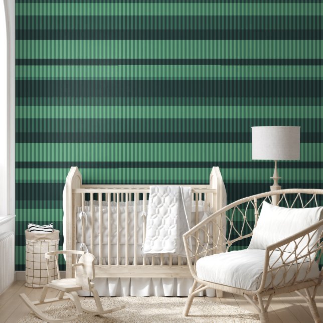 Papier Peint Motif vertical rayé dans les tons verts (Enfants)