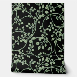 Papier Peint Motif Vin Vert Fluide Sur Noir