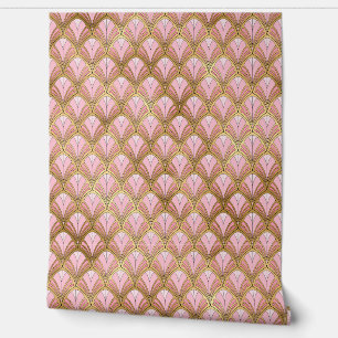 Papier Peint Motif vintage Art Déco élégant en or rose