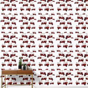 Papier Peint Motif vintage de camions de pompiers rouges,