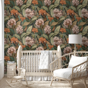 Papier Peint motif vintage de mauvaises herbes papillon