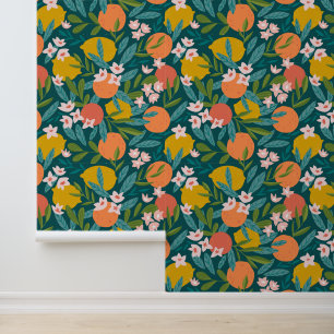 Papier Peint Motif vintage en fleurs d'orange et de citron