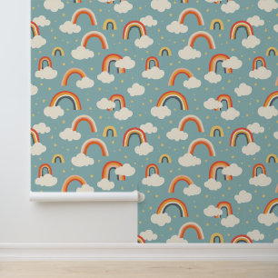 Papier Peint Motif Whimsical Rainbow Nuages Pépinière moderne