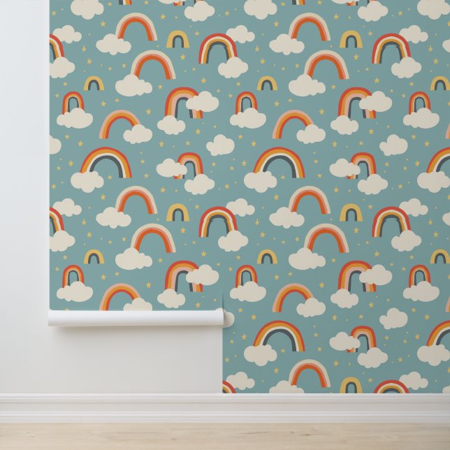 Papier Peint Motif Whimsical Rainbow Nuages | Pépinière moderne (Application)