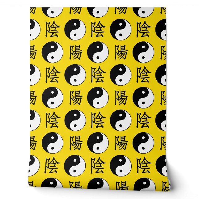 Papier Peint Motif Yinyang Arrière - plan jaune (Déroulement)