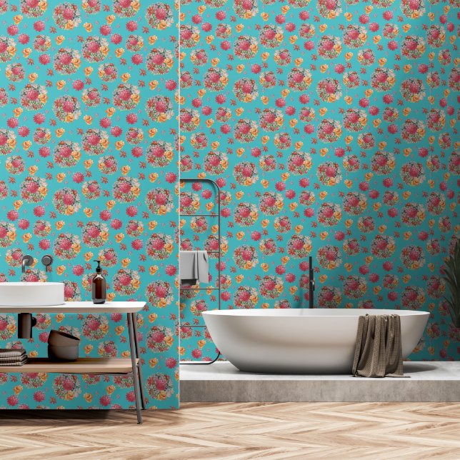 Papier Peint Motifs d'aquarelle florale (Salle de bain)