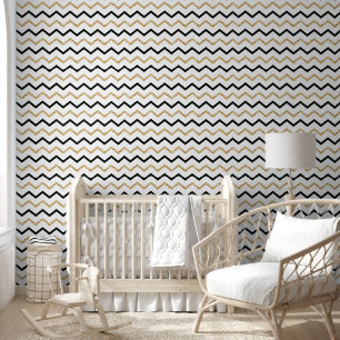Papier Peint Motifs élégants à rayures zigzag noir et or