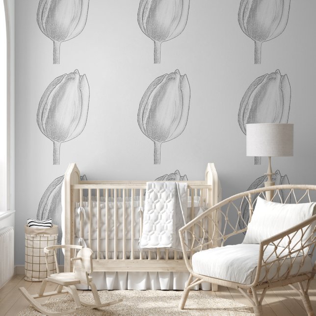 Papier Peint Motifs floraux gris Tulipes Fleurs Art Élégant (Enfants)