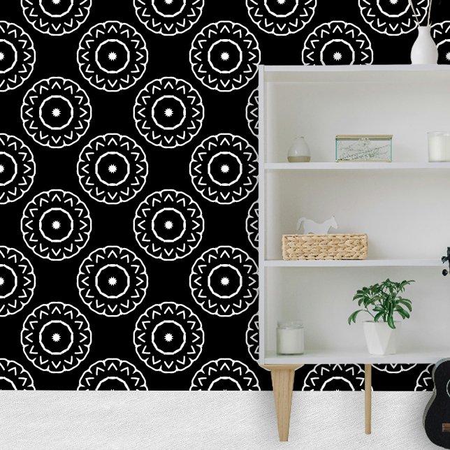 Papier Peint Motifs Mandala simples marocains en noir (Créateur téléchargé)