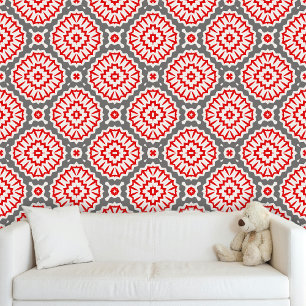 Papier Peint Motifs marocains modernes tendance rouge blanc gri