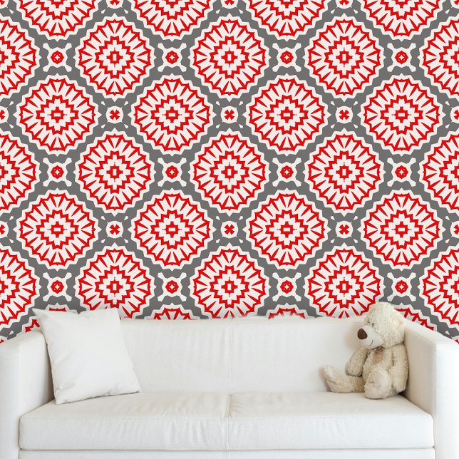 Papier Peint Motifs marocains modernes tendance rouge blanc gri (Créateur téléchargé)