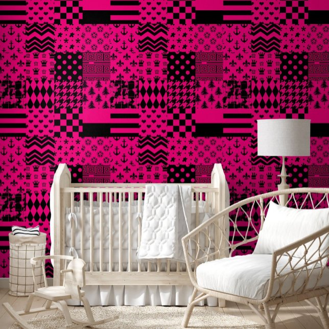 Papier Peint Motifs mélangés rose noir (Créateur téléchargé)