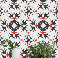 Motifs rouges noirs pointus sur gris clair
