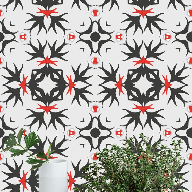 Papier Peint Motifs rouges noirs pointus sur gris clair (Créateur téléchargé)