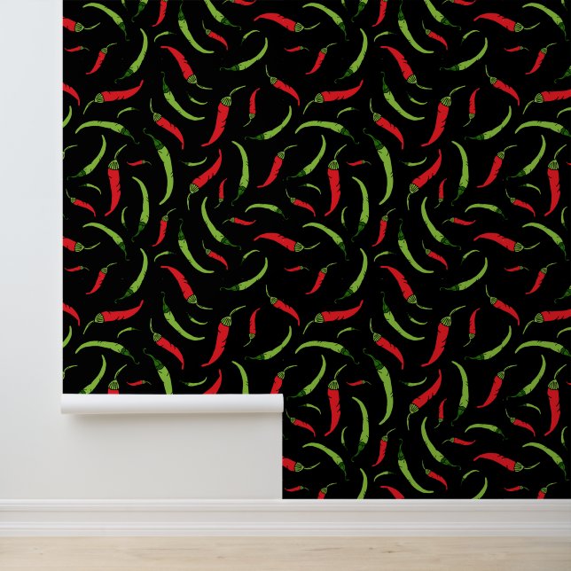 Papier Peint Mouchetons rouges et verts sur noir (Application)